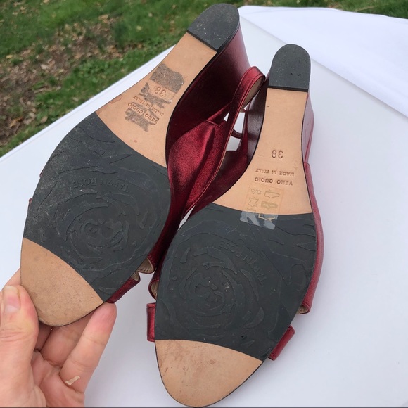 Taryn Rose Red Metallic Wedge Peep Open Toe Comfort Shoes size 38 new - Picture 5 of 7